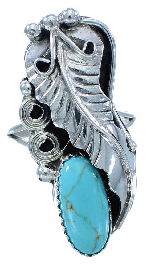 Sterling Silver Turquoise American Indian Leaf Ring Size 8-1/4 RX115488